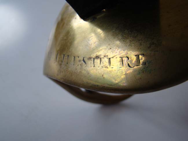 An 18th century English Grenadiers' Basket Hilted Hanger made by Samuel Harvey circa 1750-1768 with engraved heart shaped guard inscribed "M CHESHIRE" and having the Regimental markings 7 and 61. — image 3
